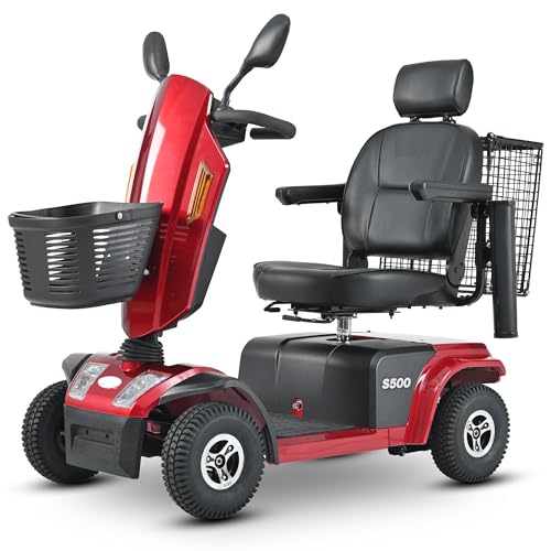 500 lbs Capacity Mobility Scooter with Seat,All Terrain Heavy Duty 4 Wheels Mobility Scooters for Adults & Seniors Foldable for Elderly,Folding Power Electric Motorized Wheelchair,28 Miles (red)