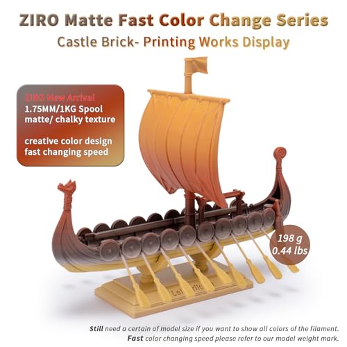 Image of ZIRO PLA Filament 1.75mm, Matte Rainbow 3D Printer Filament, Fast Color Gradient Change PLA, Color Change by Length, Fit Most FDM Printers, 1KG Spool, Castle Brick