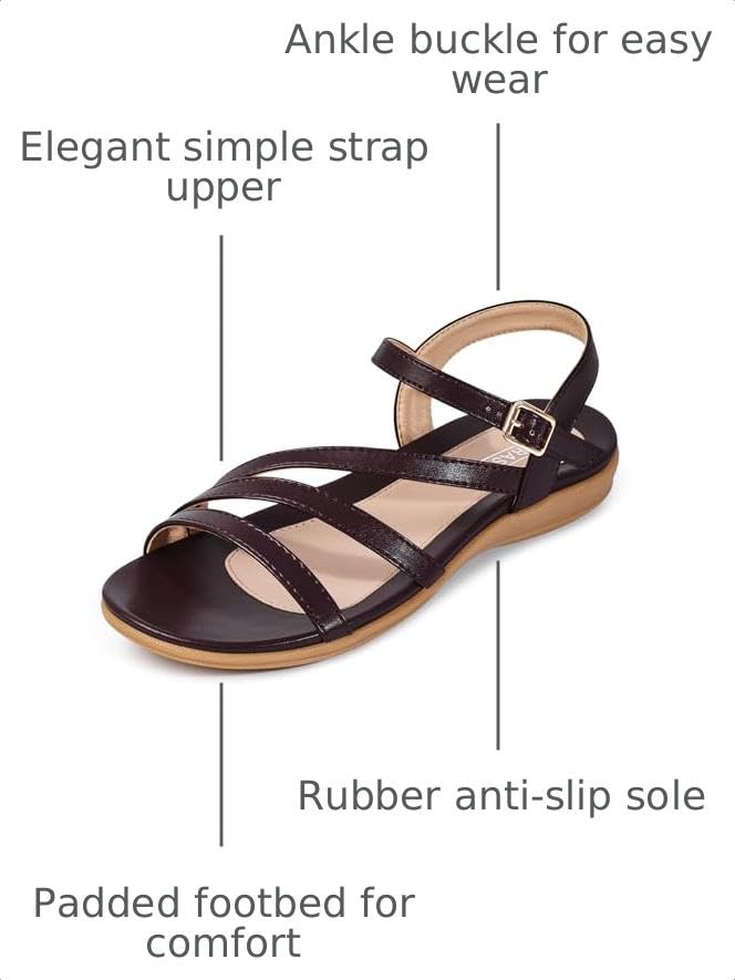 Image of Flat Sandals for Women Dressy - Comfortable Summer Strappy Sandal | Dress Comfy Walking Ankle Strap Open Toe Casual Womens Sandal - Arch Support Cushioned Wedding Shoes for All-Day Comfort