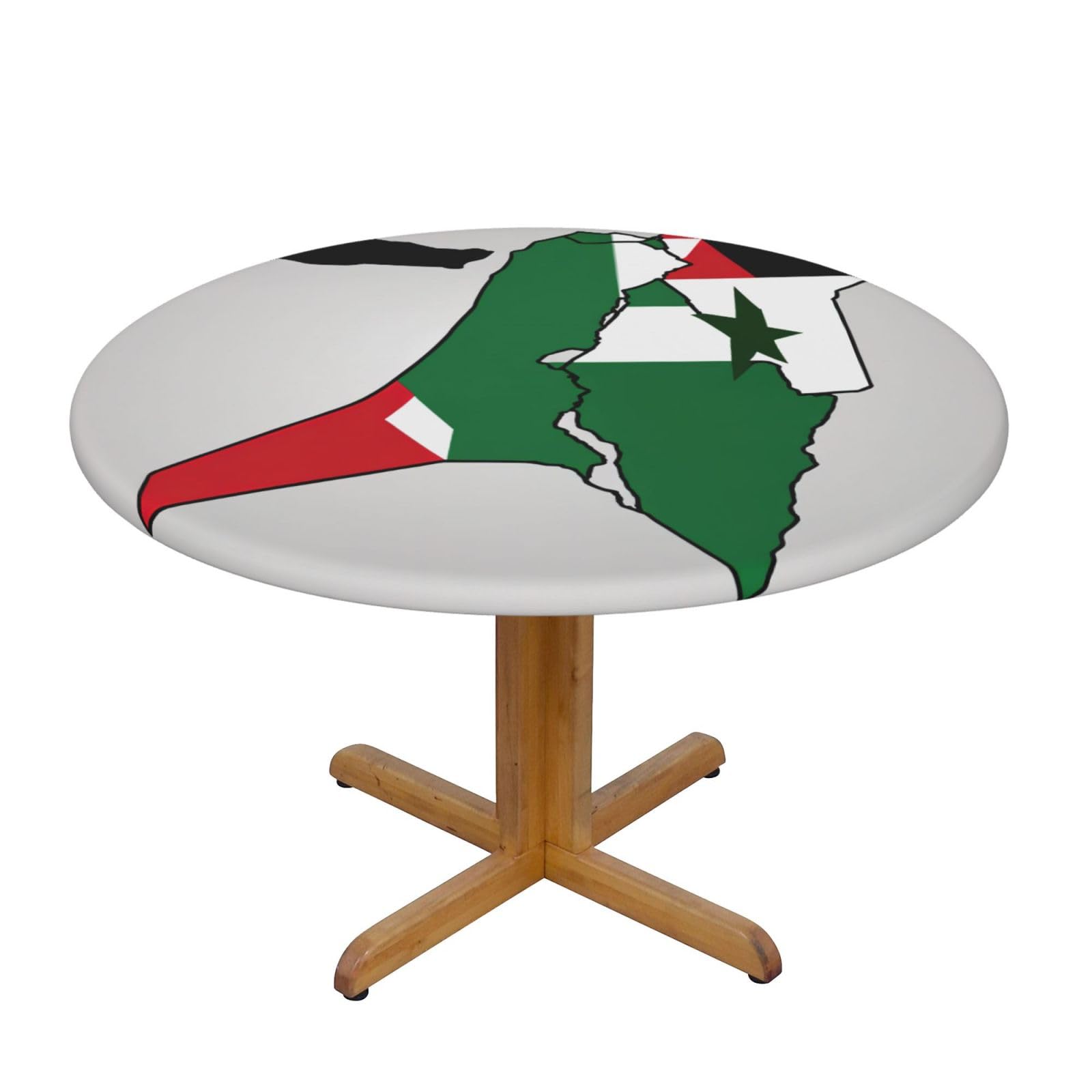 DUWAA State Of Palestine Flag Map02 Print Oxford Fitted Table Cover For Patio Picnic, Waterproof Round Tablecloth For Home And Outdoor