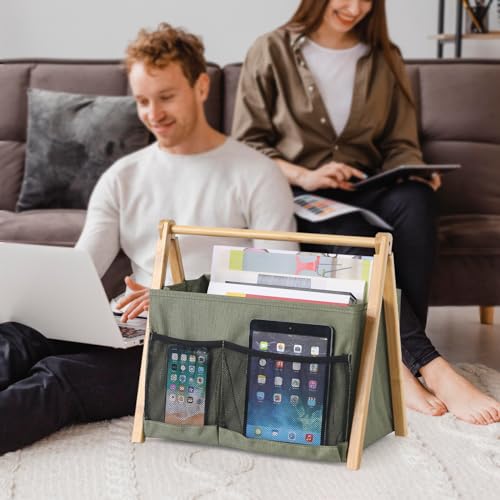 Magazine Holder, Magazine Rack Floor Sturdy Foldable, Magazine Basket with Pocket Book Bin Caddy for Newspaper, Magazine Organizer Document for Office/Home (Green) - Thumbnail 6