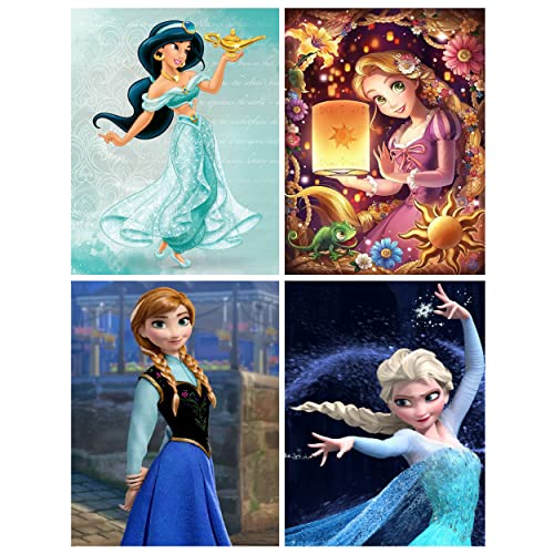 Lot de 4 kits de peinture diamant 5D peinture par numéros princesse dimond picture art lot de 4 kits de broderie au point de croix enfants tableau perle diamant a coller décoration murale 30x40cm