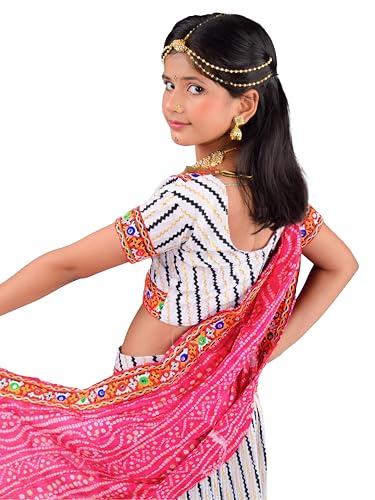 Image of AHHAAAA Kids Ethnic Ghoomar Lehenga Choli-Chania Choli with Dupatta Set for Baby Girls Y0033