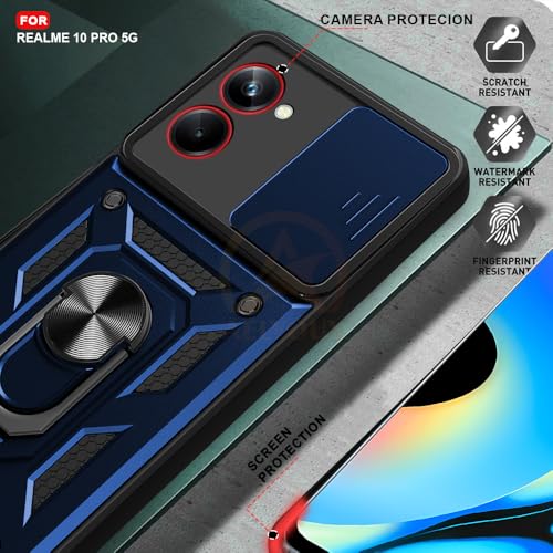 Image of Armor Bumper Back Cover Case for REALME 10 PRO | Rotating Camera Cover, Ring Holder & Kickstand | Heavy Duty & 360 Degree Protection REALME 10 PRO Back Cover (Blue)