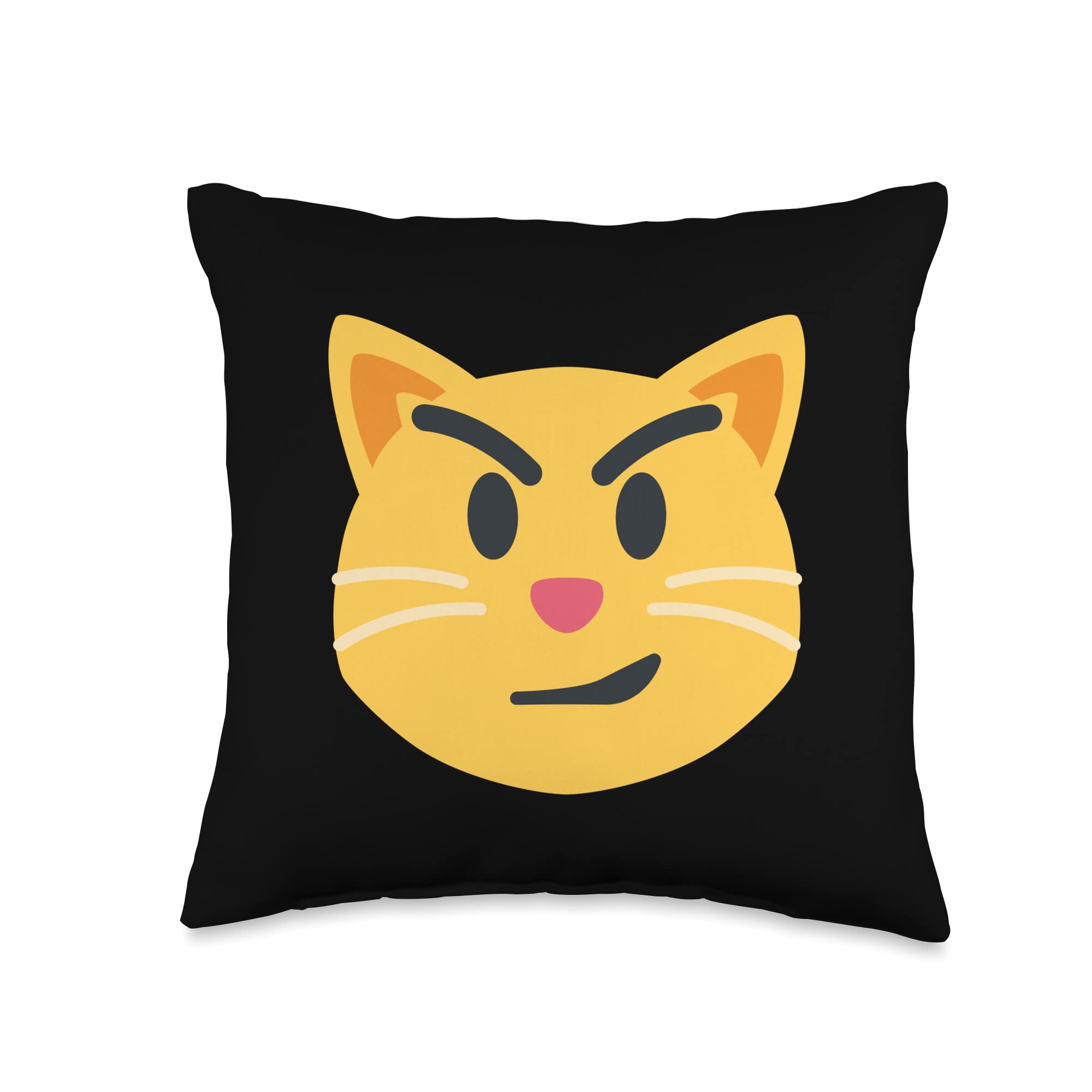 Smirking Cat Emoticon Face with Wry Smile Cat Throw Pillow