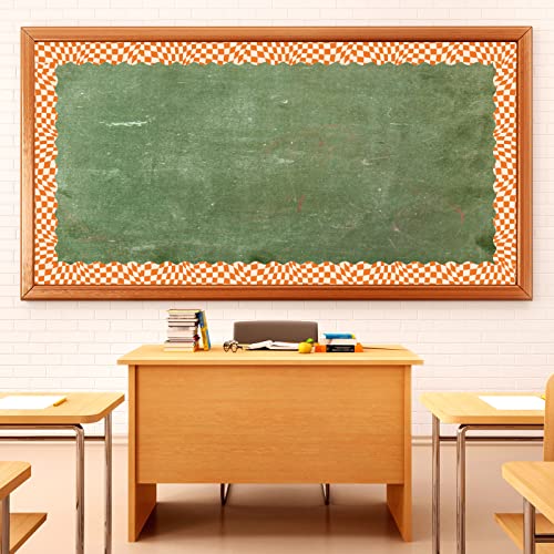 Image of Whaline 82Ft Boho Bulletin Board Borders Retro Groovy Daisy Flower Checkered Scalloped Border Trim Stickers 70s Hippie Preppy Classroom Decor for School Office Party Decoration