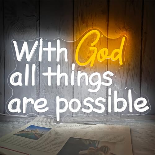 Image of With God All Things Are Possible Neon Sign God Neon Lights for Wall Decor Light Up Religious Scripture Christian Bible Verses Sign Bibical Neon Wall Art