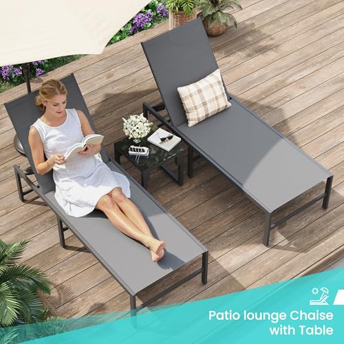 Image of Amopatio Outdoor Lounge Chairs Poolside Chaise Lounge for Patio | Weather Resistant Rust Free Frame Breathable Textilene 5-Position Adjustable Backrest 400 LBS Capacity