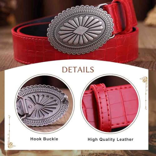 Women Red Leather Belt Vintage Ladies Waist Belts Country Cowboys Cowgirls Belt for Jeans Pants3