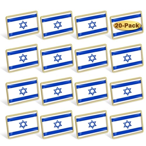 20/Pack Israel flag Lapel Pins Bulk - Metal Israeli flag Pins Brooch Badge Souvenir us star of david Jewish pins square stop Jewish hate