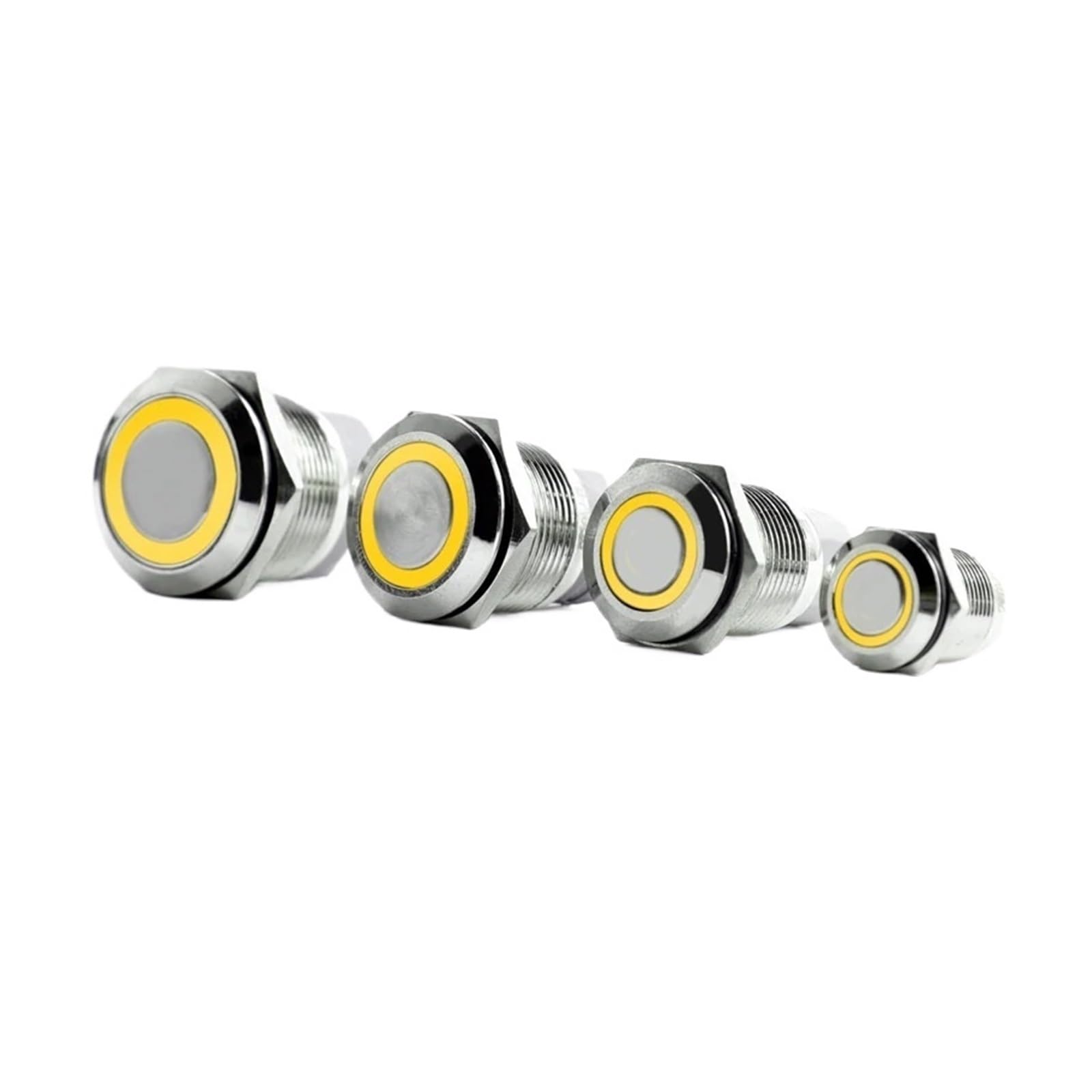 FJSAYDYW 1PCS Flat Head LED Metal Button Waterproof(Yellow,22MM_FIXED_12-24V)