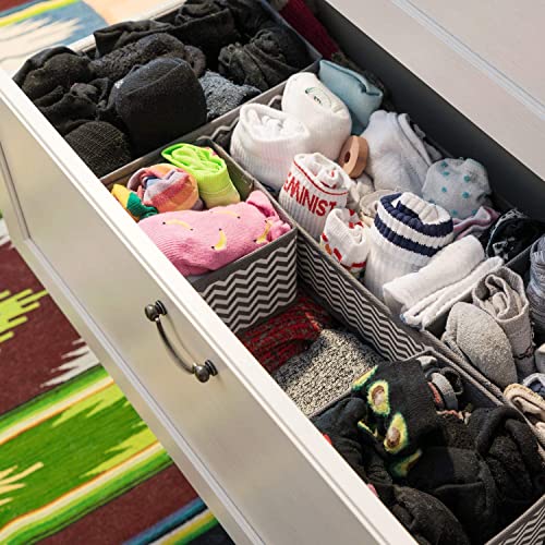 Image of House of Quirk Non-Woven Foldable Cloth Storage Box Closet Dresser Drawer Cube Basket Bins Containers Divider with Drawers With Zipper for Utensils,Underwear,Bras,Socks,Set of 6(Wave Grey)