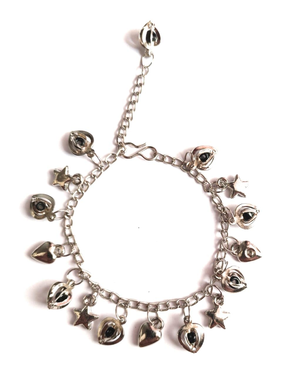 GenericJyokrish Handmade Alloy Silver Hanging Heart with Black Beads Chain Bracelet for Girls |Women | Free Size |pack of 1
