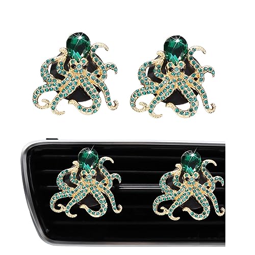 Image of ORIESSE 2pcs Octopus Car Vent Clips Car Air Freshener,Green Bling Car Accessories for Women,Ocean Animal Theme Beach Car Decor,Refillable Car Diffuser