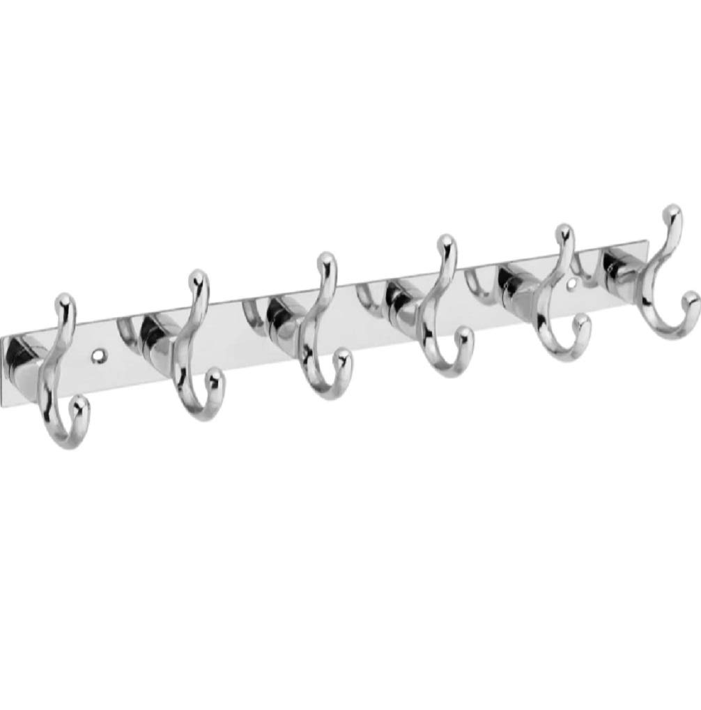 Deeplax egra 6 Hooks Stainless Steel Bathroom Cloth Hooks/Hanger/Key Holder/Door Wall Robe Hooks Rail for Hanging Keys, Clothes, Towel Hook Rail Stainless Steel Pack of 1 PCS Hangers (Silver)