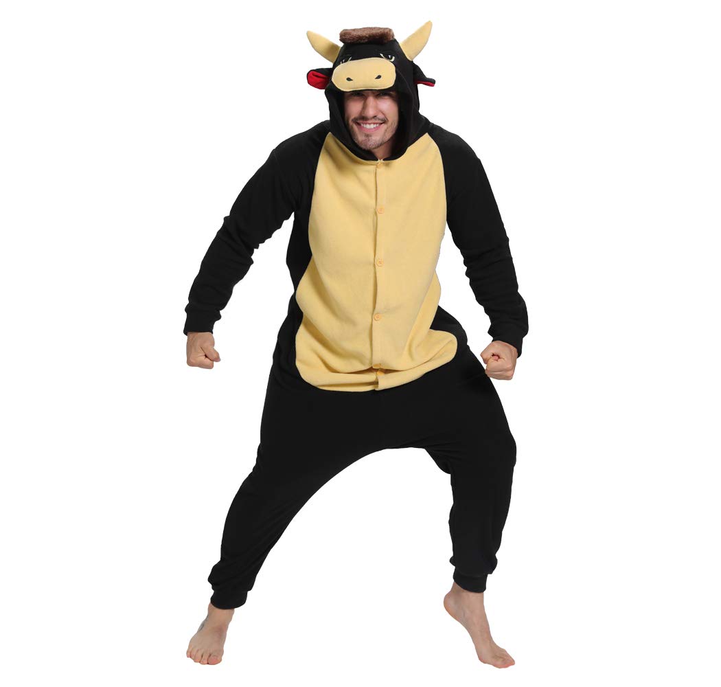 dressfan Animal Noir Taureau Onesie Taureau vêtements Cosplay vêtements De Noël Halloween Pyjamas pour Unisexe Adulte