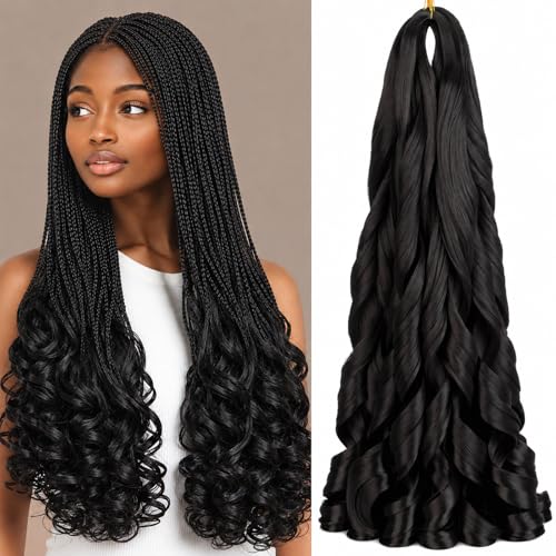 French Curl Braiding Hair 24 Inch 8 Packs Pre Stretched Loose Wavy Braids Hair Natural Black Synthetic Hair Extensions for Women