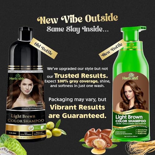 Herbishh Hair Color Shampoo for Grey Hair - Light Brown