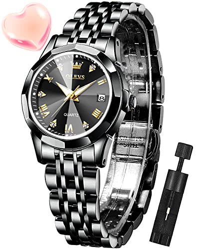 OLEVS Womens Watch Diamond Fashion Dress Analog Quartz Stainless Steel Ladies Small Wrist Watches for Female Date Waterproof Luminous