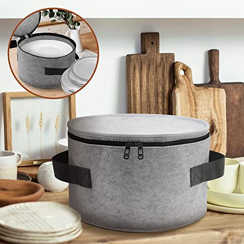 Image of Green Sheep Plate Storage Case with 12 Thick Felt Dividers for Storing and Organizing Dinnerware Dishes, Light Grey
