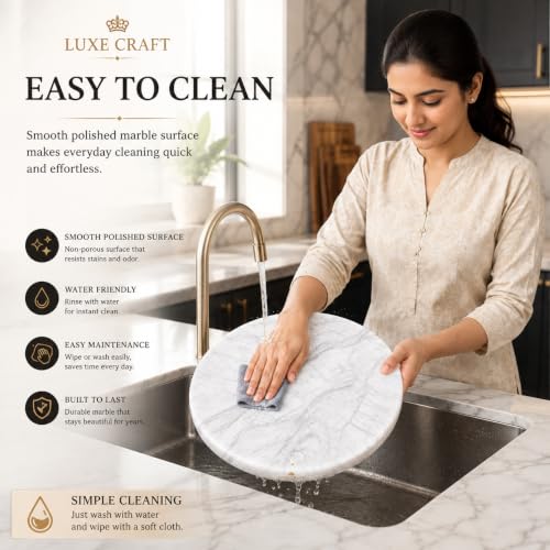 Image of White Marble Chakla 11 Inch | Roti Chapati & Papad Rolling Board | Smooth Finish Stone Chakla | Heavy Duty Non Slip Dough Rolling Board for Kitchen Use