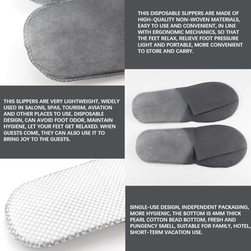 FERCAISH 20 works Disposable Slippers - Closed Toe Non-slip Spa Slippers for Men Women Travel Home Wedding Party Use (Grey) - Image 2