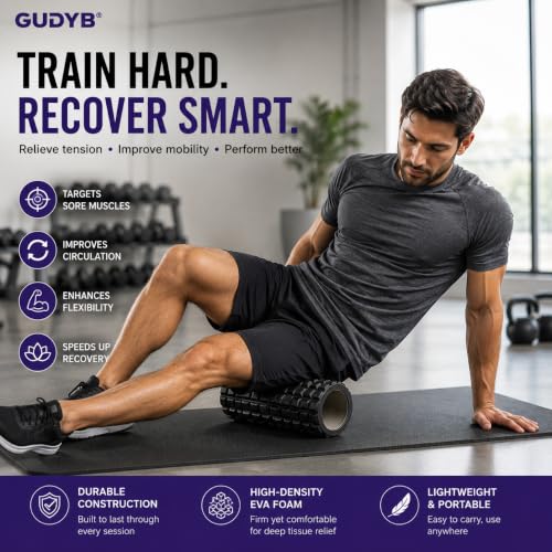 Image of Foam Roller for Deep Tissue Massage, Yoga Stretching Tool for Fitness, Workout (Black, 33cm)
