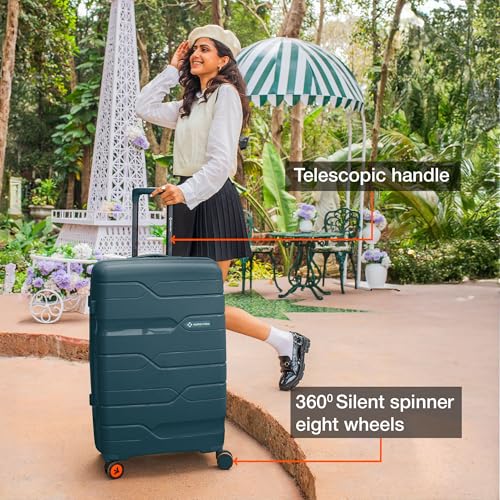 Image of Nasher Miles Polypropylene 360 Degree Paris Hard-Sided Check-in Luggage 28 inch | 75cm | 8 Wheels Large Trolley Bag for Travel | Suitcase (Dark Green)