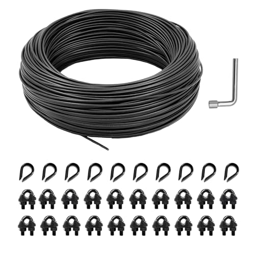 Small Cable String Nylon Coated Steel Cable String Light Hanging Kit - 197ft Vinyl-Coated ...