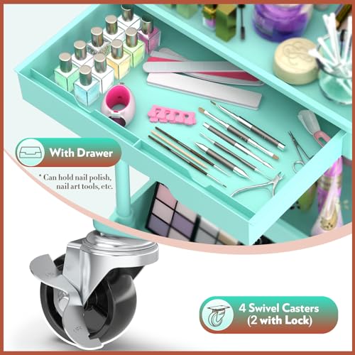 Image of SUNALLY Makeup Cart Organizer with Drawer, 4 Tier Rolling Makeup Cart, Blue