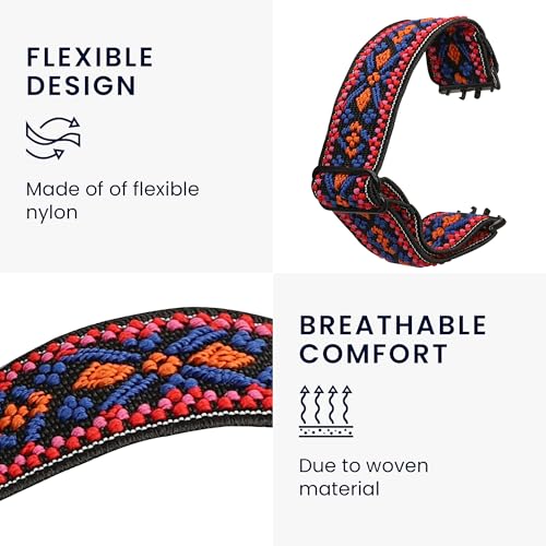 kwmobile Armband kompatibel mit Samsung Galaxy Fit 3 - Nylon Fitnesstracker Sportarmband Band in Orange Rot Blau - Innenma&szlig;e von 14-22 cm