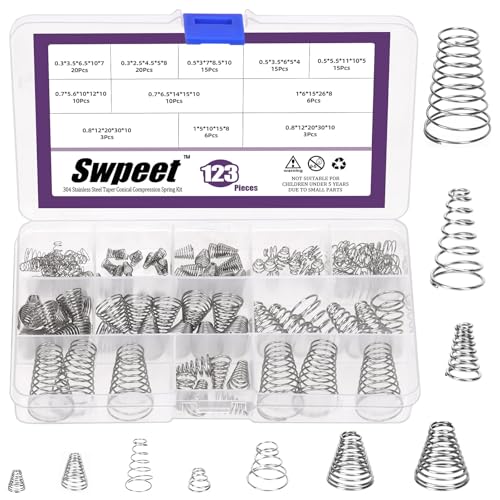 Ampia gamma di applicazioni: il nostro kit di molle è disponibile in 10 dimensioni, con diverse funzioni indispensabili. Ampiamente utilizzato per riparazioni domestiche e sostituzione di utensili. Ad esempio porte, tende, auto, biciclette, pianoforti, forbici, apparecchiature elettriche, strumenti di riparazione, ombrelli, registratori a nastro antichi, giocattoli di riparazione, pinze, ecc. Uno strumento essenziale per la riparazione.