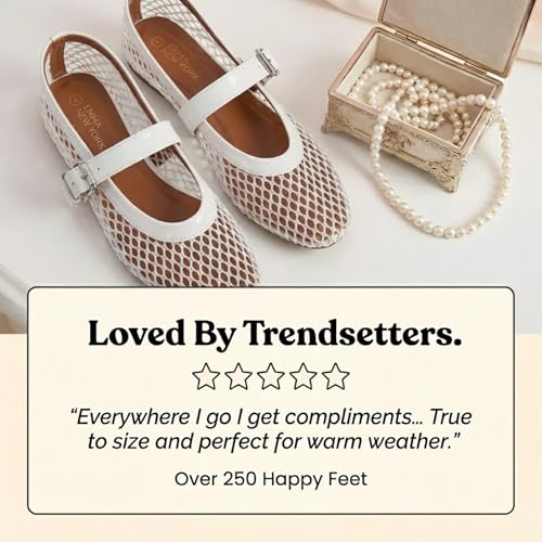 Image of EMMA NEW YORK Mesh Ballet Flats for Women, Mary Jane Mesh Ballet Flats Shoes for Women with Buckle Strap