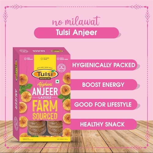 Image of Tulsi Afghan Anjeer Lazeez 1Kg (500g x 2) | Figs Dry Fruits | Dried Afghan Anjeer | Rich Source of Vitamins & Dietary Fiber | Healthy Snack | Low in Calories | Fat Free | Large Size | Pack of 2