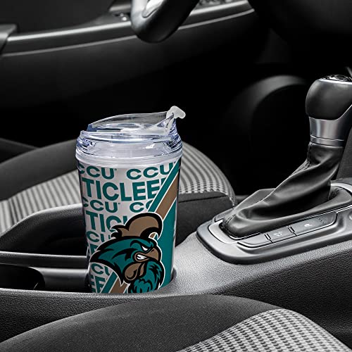 Rico-Industries-NCAA-Coastal-Carolina-Chanticleers-Standard-24oz-Acrylic-Tumbler-with-Hinged-Lid-Officially-Licensed-Double-Wall-Tumbler-with-StrawWhite