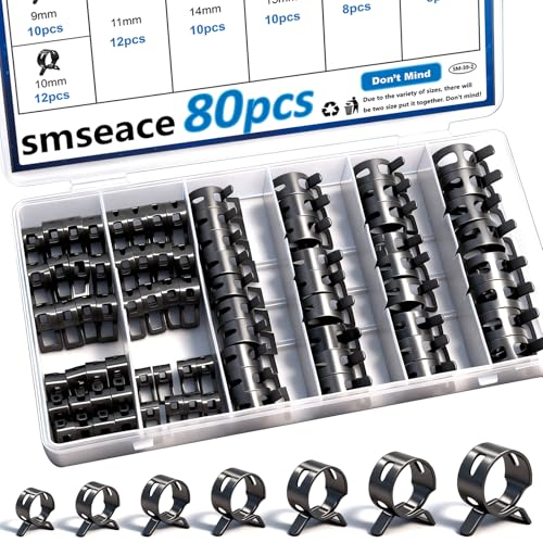 Image of smseace Spring Hose Clamp Assortment kit 7-18mm 8-sizes Constant Tension Hose Clamp used for Fuel Line,Vacuum Hose,Air Hose Spring Band Hose Clamp Kit