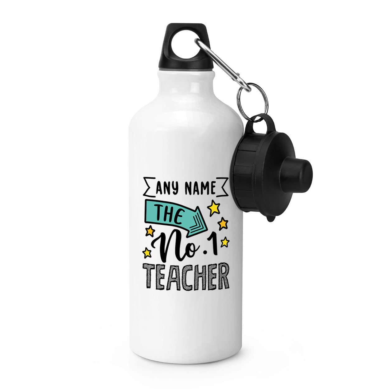 Gift Base Personalised No.1 Teacher Name Sports Bottle Water Gym 600ml White