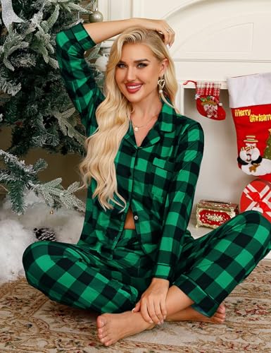 Image of SWOMOG Womens Pajamas Set Long Sleeve Sleepwear Button Down Nightwear Soft Cotton Pj Lounge Sets