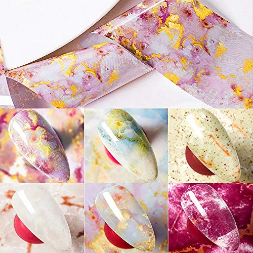 Marble Nail Foil Transfer Sticker, 10 Rolls Marble Stone Nail Foils Colorful Blooming Print Nail Art Foil Wraps Decals Diy Nail Decoration For Women Girls #TOP1