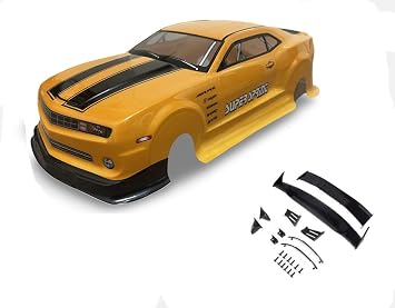1/10 Scale RC Drift Racing Touring On-Road Car Painted PVC Body Shell with Tail Wing, Yellow, Sport Car