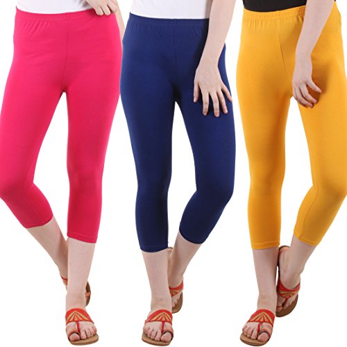 Image of DIAZ Women's Super Combed Cotton Elastane Stretch Slim Fit Printed Capri -Pack of 3