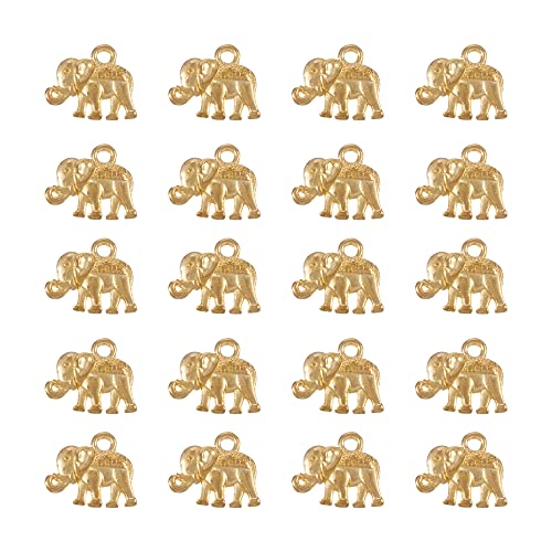 Craftdady 100pcs Golden Elephant Lucky Pendants Tibetan Alloy Double Sided Animal Good Luck Connector Charms 12x14mm for Jewelry Craft Making Hole:1mm