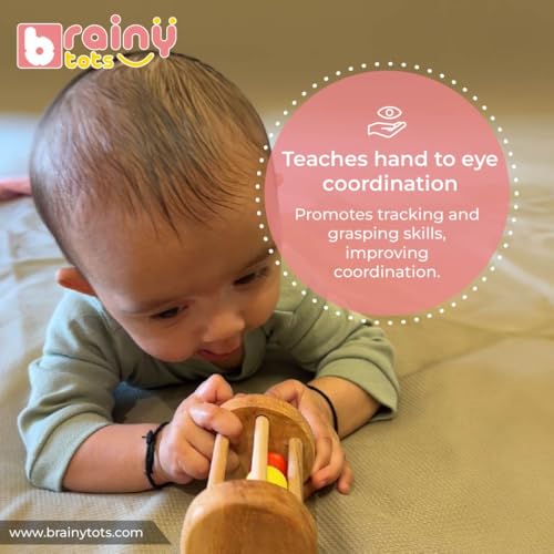 Image of Rolling Drum Rattle | Colorful Wooden Baby Rattle Toy with Spinning Drum for Engaging Sensory Play and Exploration