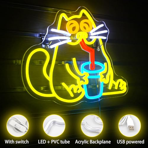 LUCUNSTAR Drink Cat Neon Sign Animal Neon Signs for Wall Decor Cat Neon Light Sign Bar Neon Signs with USB Powered for Living Room Bedroom Bar Club Party - Image 3