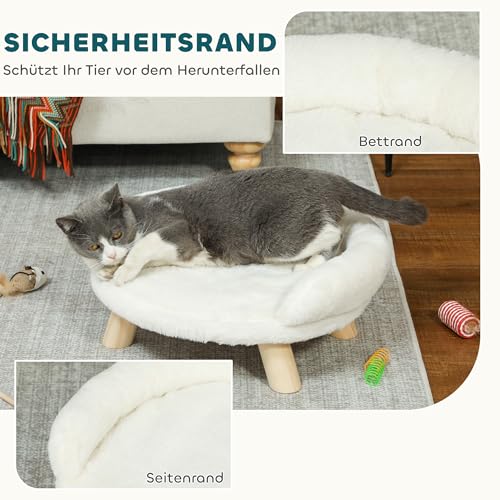 PawHut Katzensofa Hundesofa aus Plüsch Hundebett mit Rückenlehne, Holzbeine, Hundecouch mit weicher Polsterung für Katzen miniaturhunde Hunde 47 x 40 x 20 cm Cremeweiß