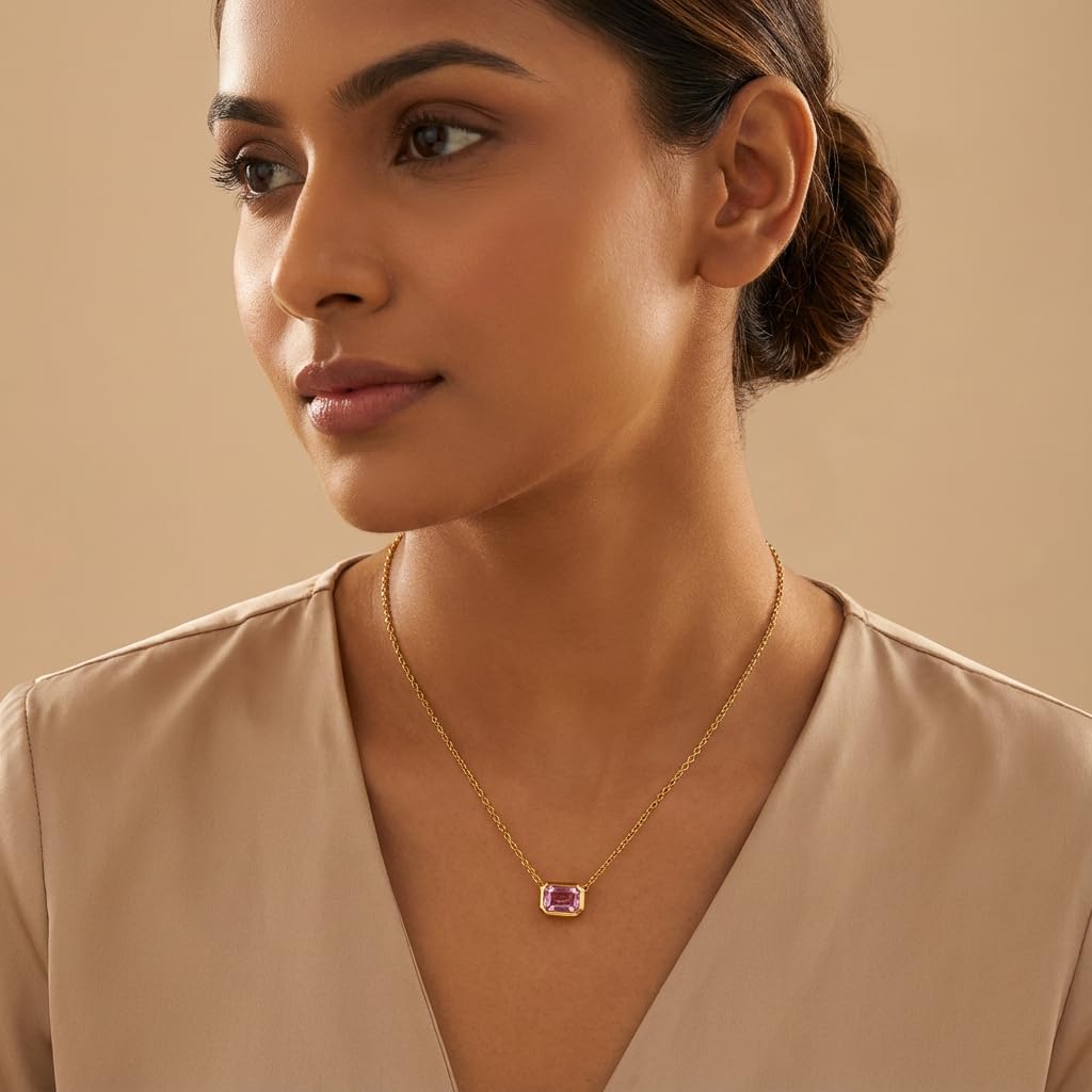 14K Gold Plated Birthstone Necklace for Women, Emerald Cut Pendant on Delicate Paperclip Chain, Dainty Jewelry Gift for Her, Birthday Anniversary Holidays - Image 3