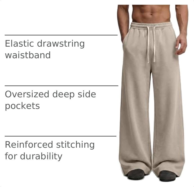 Image of Mens Baggy Sweatpants Wide Leg Sweat Pants Uncuffed Loose Gym Y2K
