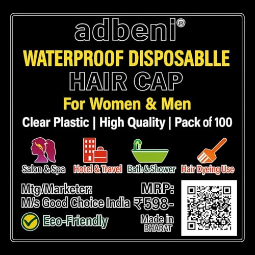 Image of Adbeni Waterproof Disposable Hair Cap for Women & Men Pack of 100, Clear Plastic Spa, Salon, Hotel, Travel & Dyeing Use High Quality Bath Shower Protection Hat for Bathroom & Beauty Treatments