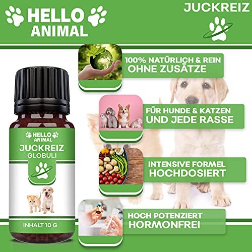 NEU: HelloAnimal® JUCKREIZ Kügelchen für Hunde & Katzen bei Hautreizungen, pflegt Haut und Fell bei Läuse, Flöhe und Milben – mit Bachblüten informiert