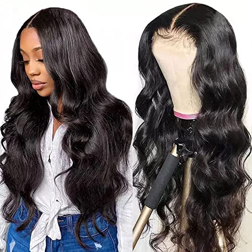 Rebecca Fashion Lace Front Wigs Human Hair for Black Women Pre Plucked Hairline 150% Denisty Body Wave Middle Part Wig Human Hair with Baby Hair Natural Color (18 inch)
